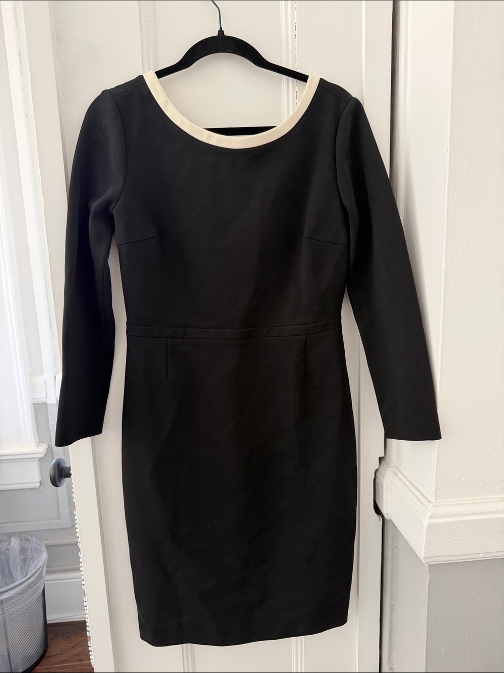PRADA Black Long-Sleeve Dress with Cream Neckline